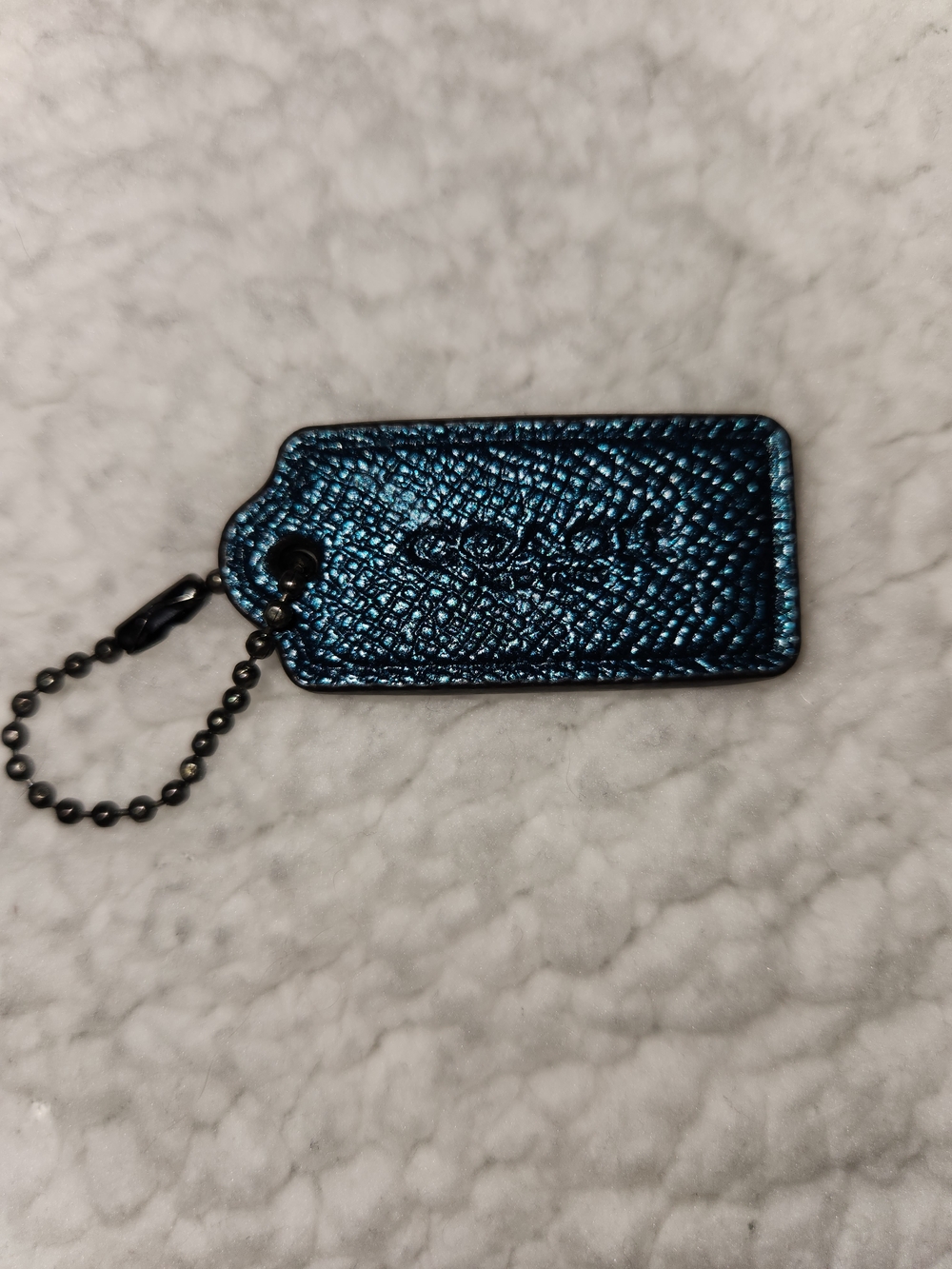 Coach Metallic Blue Pebbled Leather Key Tag
